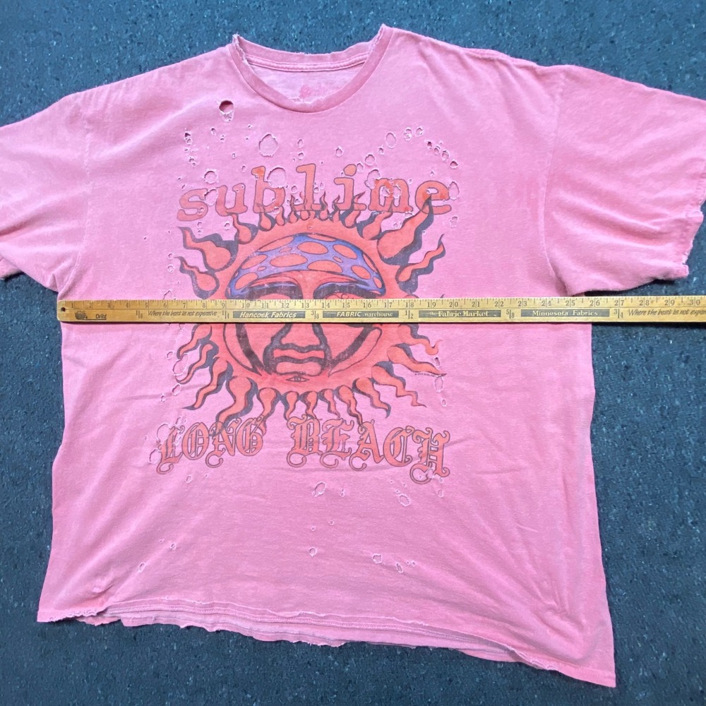 Sublime Band TShirt Sz XL Mens Pink Grunge Distressed Sun Logo Long Beach Tee - Picture 6 of 7